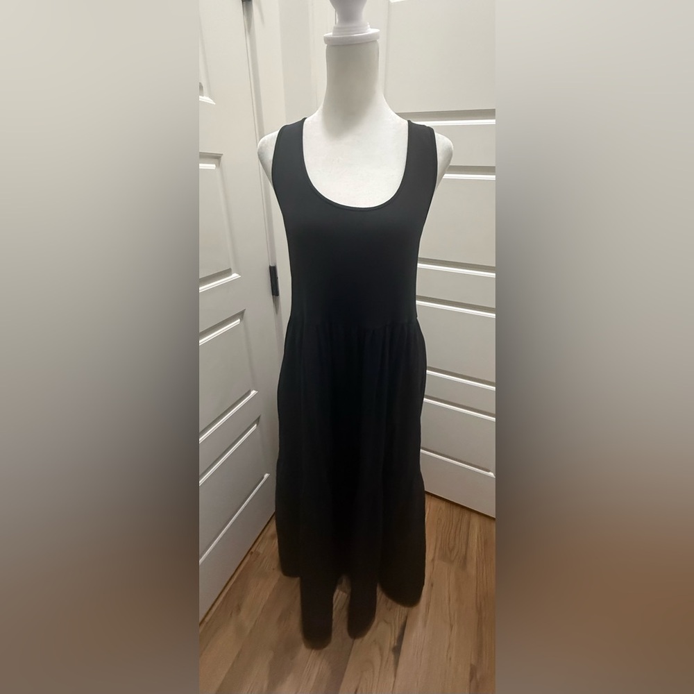 Joan Vass. Black Cotton Sleeveless Tiered Maxi. Size 2.